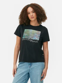 Tops Und T-Shirts|Primark Kurzärmeliges „Claude Monet“ T-Shirt Schwarz