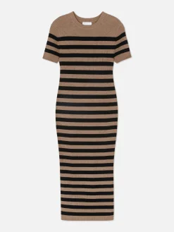 Kleider|Primark Kurzärmeliges Midi-Pulloverkleid Hellbeige