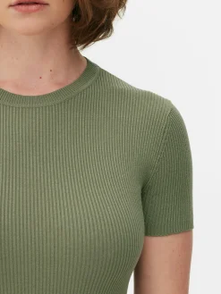 Kleider|Primark Kurzärmeliges Midi-Pulloverkleid Khakifarben