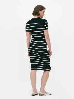 Kleider|Primark Kurzärmeliges Midi-Pulloverkleid Schwarz/Weiß