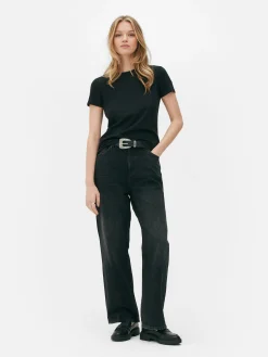 Tops Und T-Shirts|Primark Kurzärmeliges Stretch-T-Shirt Schwarz