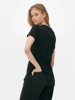 Tops Und T-Shirts|Primark Kurzärmeliges Stretch-T-Shirt Schwarz