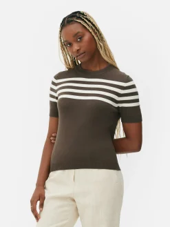 Tops Und T-Shirts|Primark Kurzärmeliges Strick-T-Shirt Braun