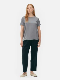 Tops Und T-Shirts|Primark Kurzärmeliges „The Edit“ T-Shirt Aus Satin Hellgrau