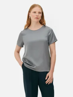 Tops Und T-Shirts|Primark Kurzärmeliges „The Edit“ T-Shirt Aus Satin Hellgrau