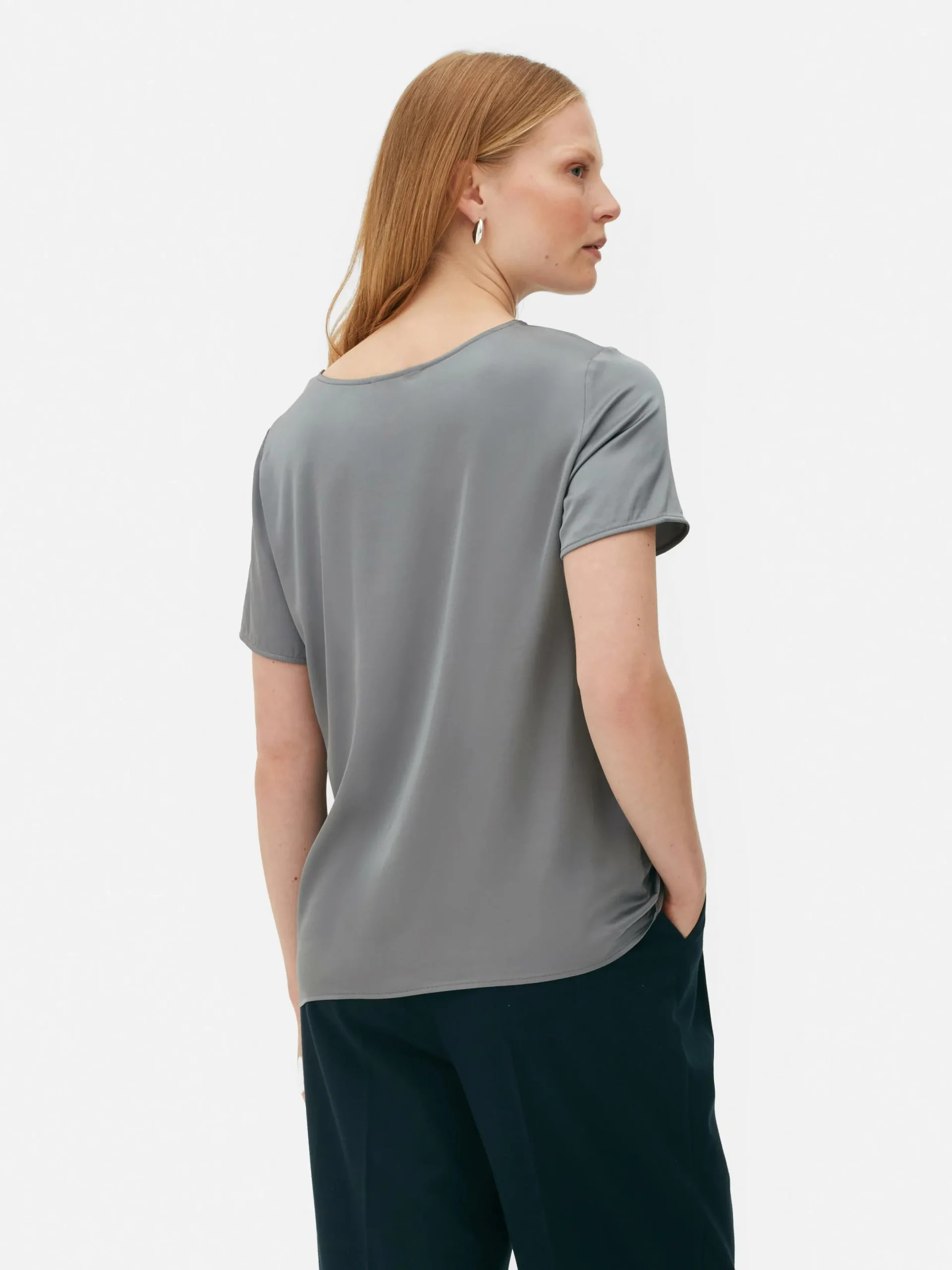 Tops Und T-Shirts|Primark Kurzärmeliges „The Edit“ T-Shirt Aus Satin Hellgrau