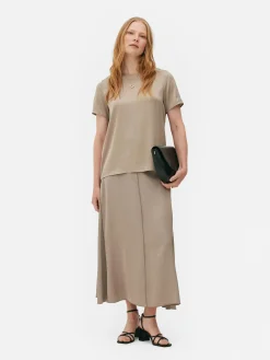 Tops Und T-Shirts|Primark Kurzärmeliges „The Edit“ T-Shirt Aus Satin Taupefarben