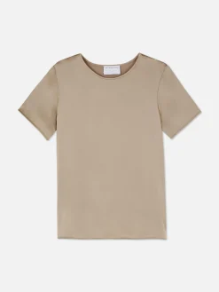 Tops Und T-Shirts|Primark Kurzärmeliges „The Edit“ T-Shirt Aus Satin Taupefarben