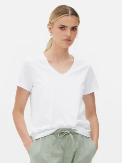 Tops Und T-Shirts|Primark Kurzärmeliges T-Shirt Mit V-Ausschnitt Weiß