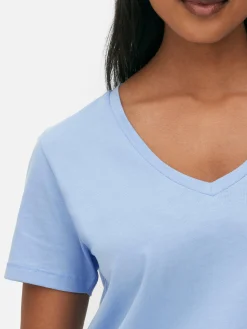 Tops Und T-Shirts|Primark Kurzärmeliges T-Shirt Mit V-Ausschnitt Mittelblau