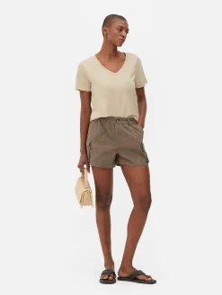 Tops Und T-Shirts|Primark Kurzärmeliges T-Shirt Mit V-Ausschnitt Braun