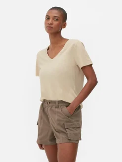 Tops Und T-Shirts|Primark Kurzärmeliges T-Shirt Mit V-Ausschnitt Braun
