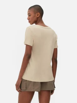 Tops Und T-Shirts|Primark Kurzärmeliges T-Shirt Mit V-Ausschnitt Braun