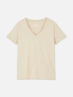 Tops Und T-Shirts|Primark Kurzärmeliges T-Shirt Mit V-Ausschnitt Braun