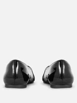 Flache Schuhe|Primark Lack-Ballerinas Mit Spitzer Zehenpartie Schwarz