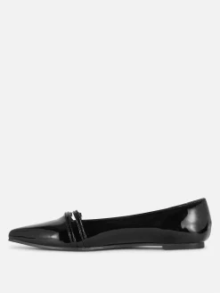 Flache Schuhe|Primark Lack-Ballerinas Mit Spitzer Zehenpartie Schwarz