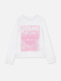 Tops Und T-Shirts|Primark Langarmshirt Mit Print Auf Der Brust Weiß