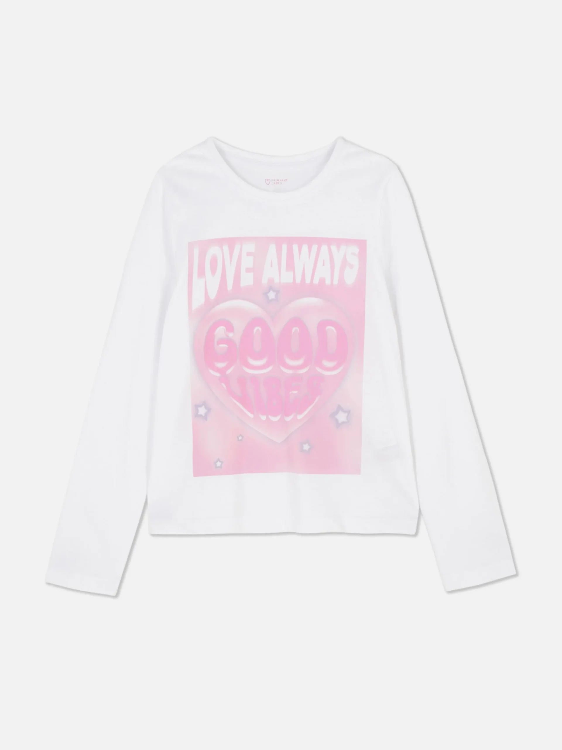 Tops Und T-Shirts|Primark Langarmshirt Mit Print Auf Der Brust Weiß