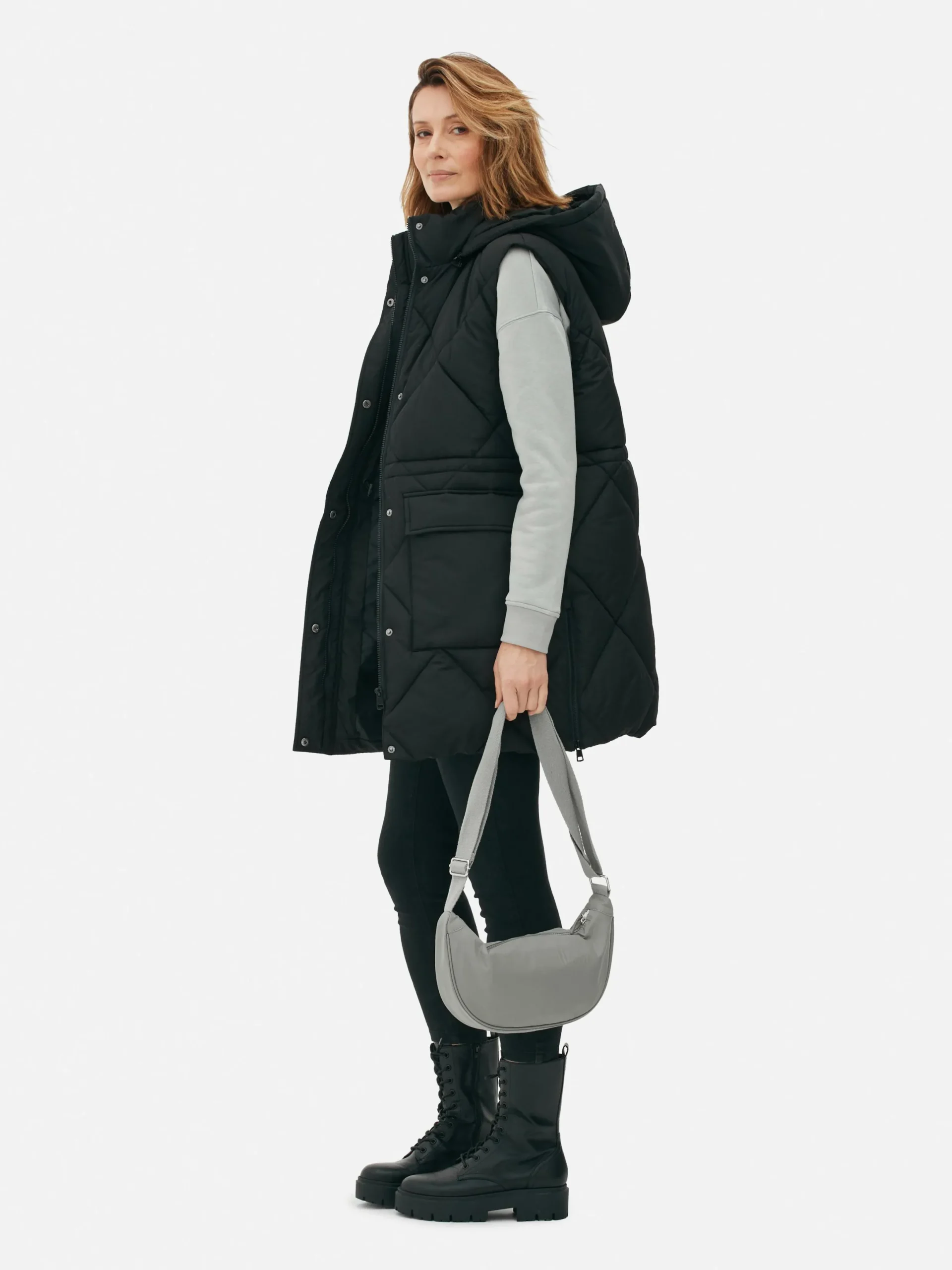 Jacken Und Mäntel|Primark Lange Steppweste Mit Kapuze Schwarz