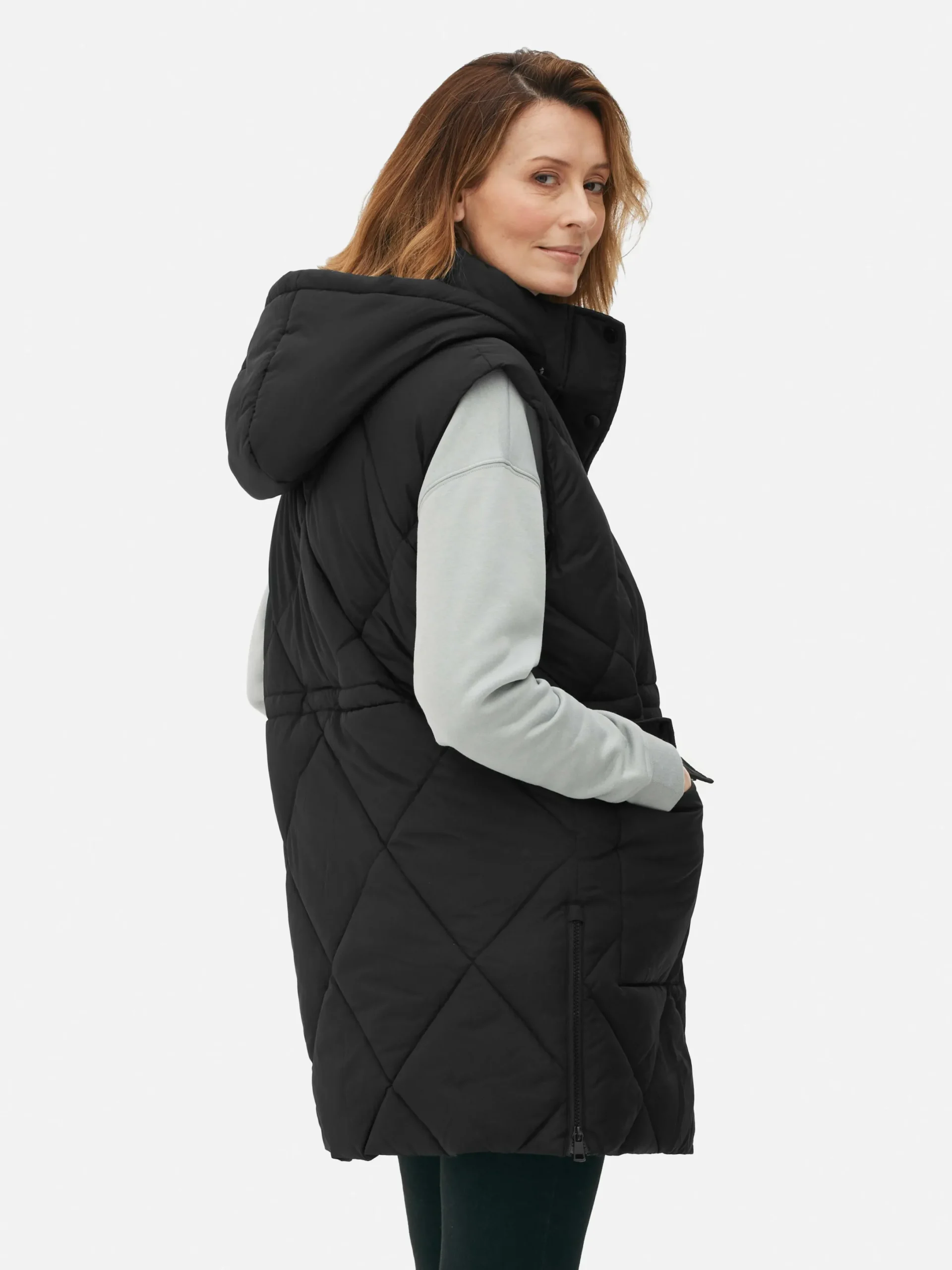 Jacken Und Mäntel|Primark Lange Steppweste Mit Kapuze Schwarz