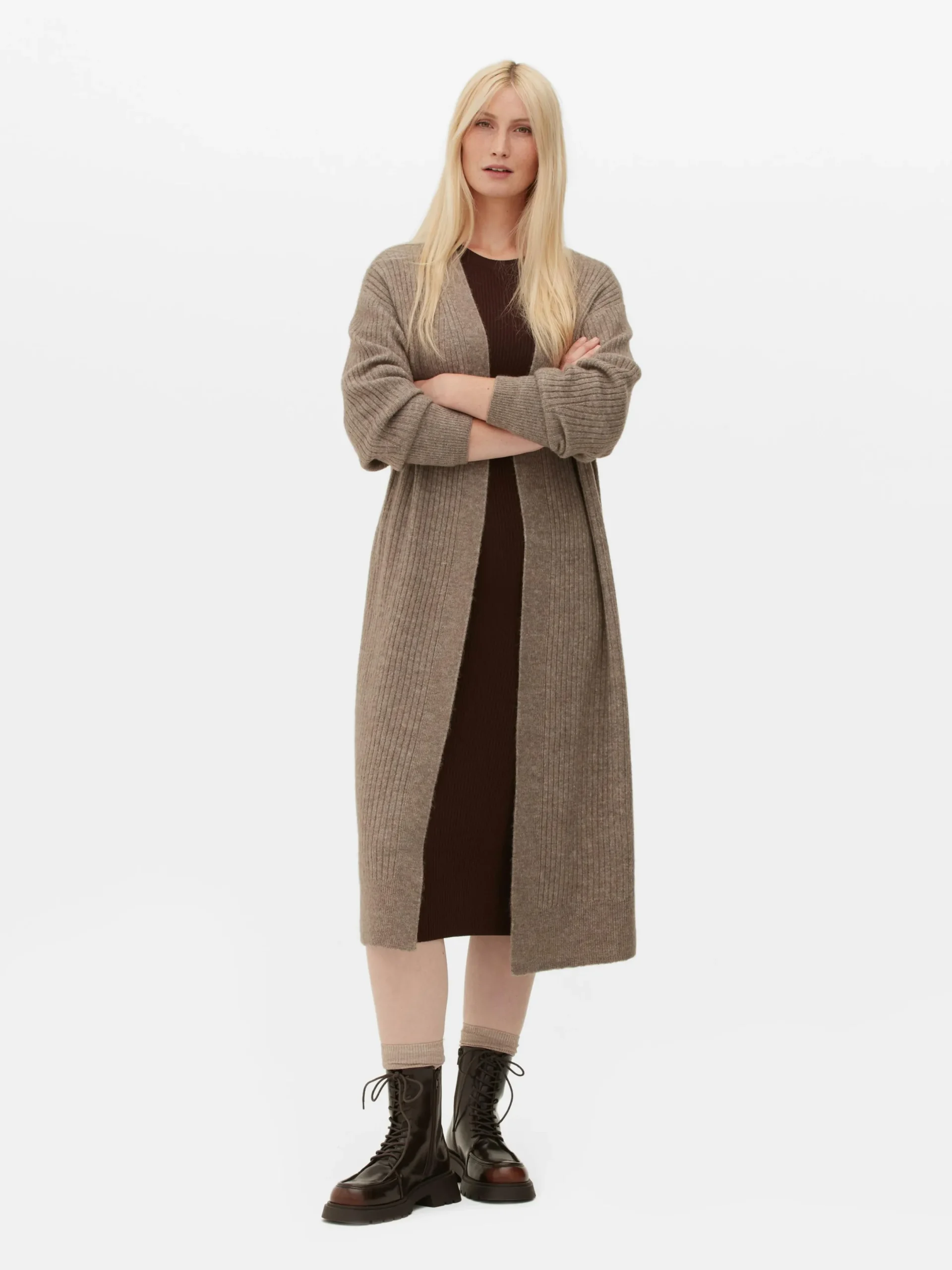 Pullover Und Cardigans|Primark Langer, Gerippter Cardigan Taupefarben