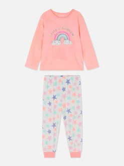 Schlafanzüge Und Nachtwäsche|Primark Langer Regenbogen-Schlafanzug Aus Velours Korallenrot