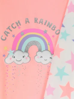 Schlafanzüge Und Nachtwäsche|Primark Langer Regenbogen-Schlafanzug Aus Velours Korallenrot