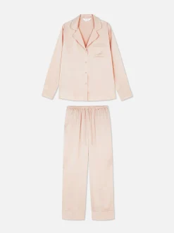 Schlafanzüge|Primark Langer Satin-Schlafanzug Hellrosa