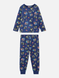 Schlafanzüge Und Nachtwäsche|Primark Langer Velours-Schlafanzug Mit Baumotiv Marineblau