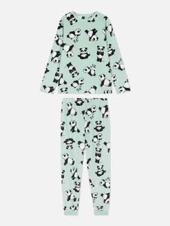 Schlafanzüge Und Nachtwäsche|Primark Langer Velours-Schlafanzug Mit Pandamotiv Grün