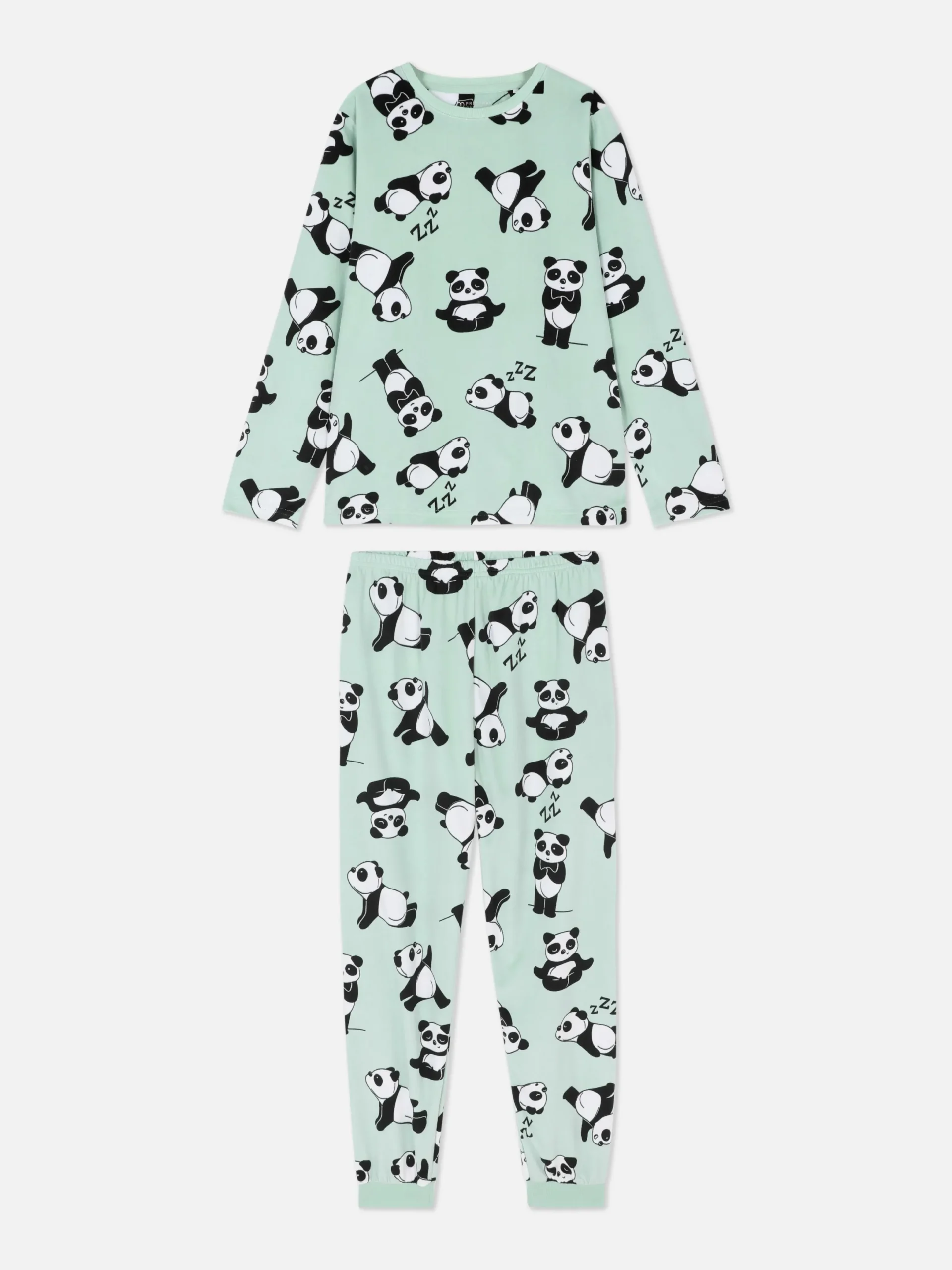 Schlafanzüge Und Nachtwäsche|Primark Langer Velours-Schlafanzug Mit Pandamotiv Grün