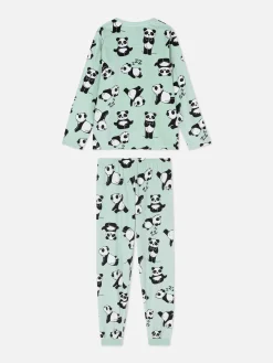 Schlafanzüge Und Nachtwäsche|Primark Langer Velours-Schlafanzug Mit Pandamotiv Grün