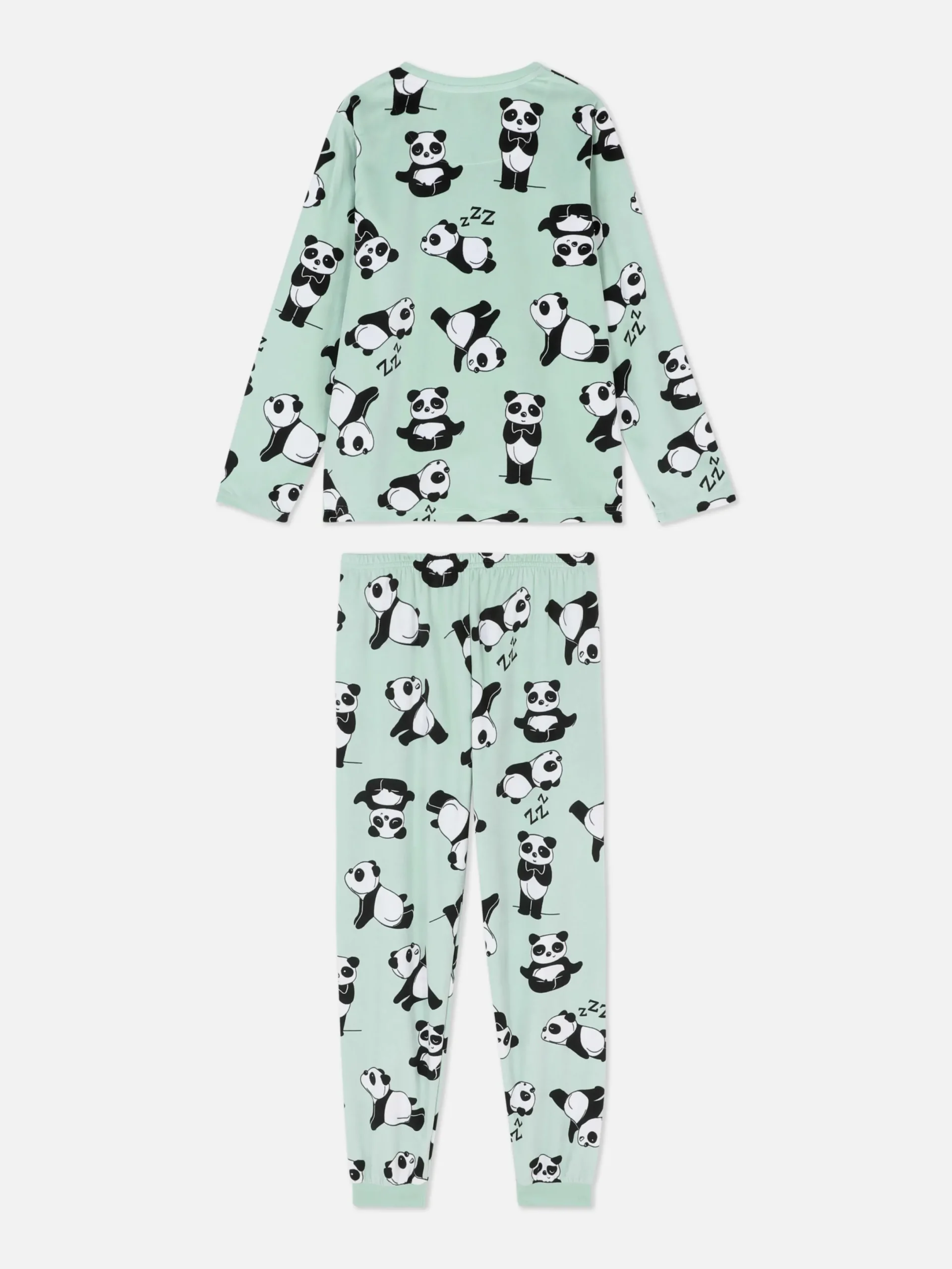 Schlafanzüge Und Nachtwäsche|Primark Langer Velours-Schlafanzug Mit Pandamotiv Grün