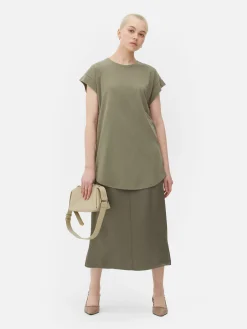 Tops Und T-Shirts|Primark Langes Essential-T-Shirt Khakifarben