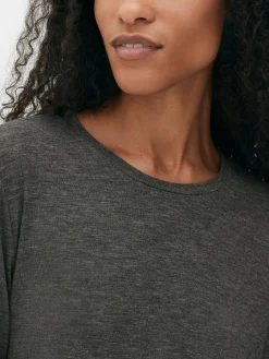 Tops Und T-Shirts|Primark Langes Langarm-Top Mit Rundem Saum Anthrazitfarben