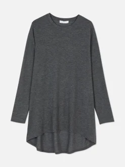 Tops Und T-Shirts|Primark Langes Langarm-Top Mit Rundem Saum Anthrazitfarben