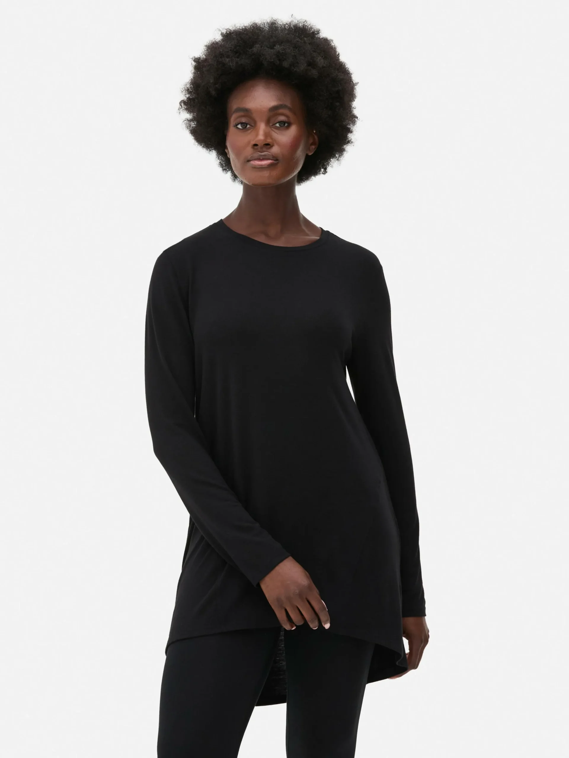Tops Und T-Shirts|Primark Langes Langarm-Top Mit Rundem Saum Schwarz
