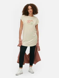 Tops Und T-Shirts|Primark Langes T-Shirt Mit Rundhalsausschnitt Elfenbeinfarben