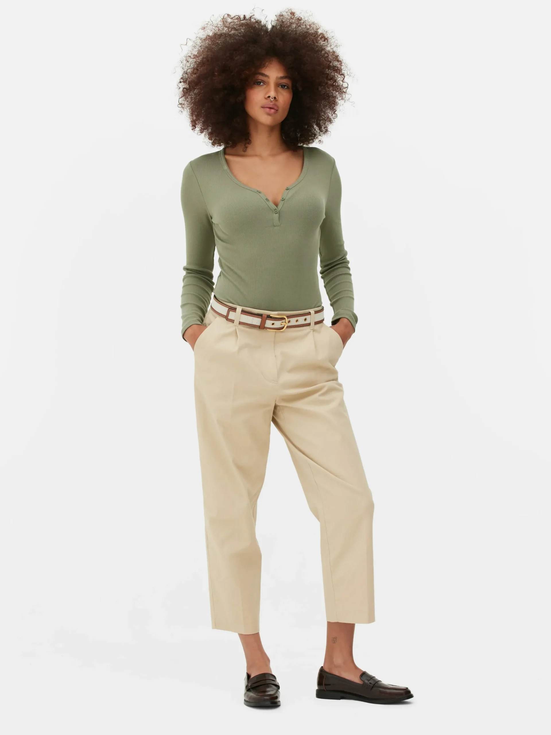 Tops Und T-Shirts|Primark Langärmeliger Henley-Body Khakifarben