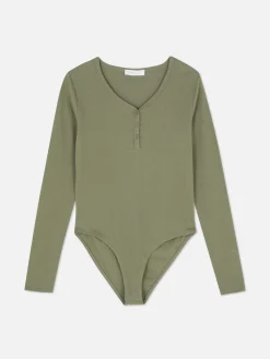 Tops Und T-Shirts|Primark Langärmeliger Henley-Body Khakifarben