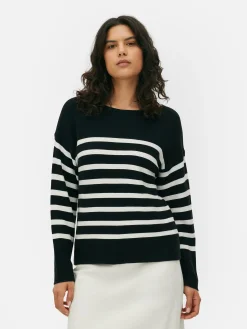 Pullover Und Cardigans|Primark Langärmeliger Pullover Mit U-Boot-Ausschnitt Schwarz/Weiß