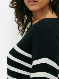 Pullover Und Cardigans|Primark Langärmeliger Pullover Mit U-Boot-Ausschnitt Schwarz/Weiß