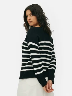 Pullover Und Cardigans|Primark Langärmeliger Pullover Mit U-Boot-Ausschnitt Schwarz/Weiß