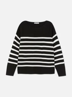 Pullover Und Cardigans|Primark Langärmeliger Pullover Mit U-Boot-Ausschnitt Schwarz/Weiß