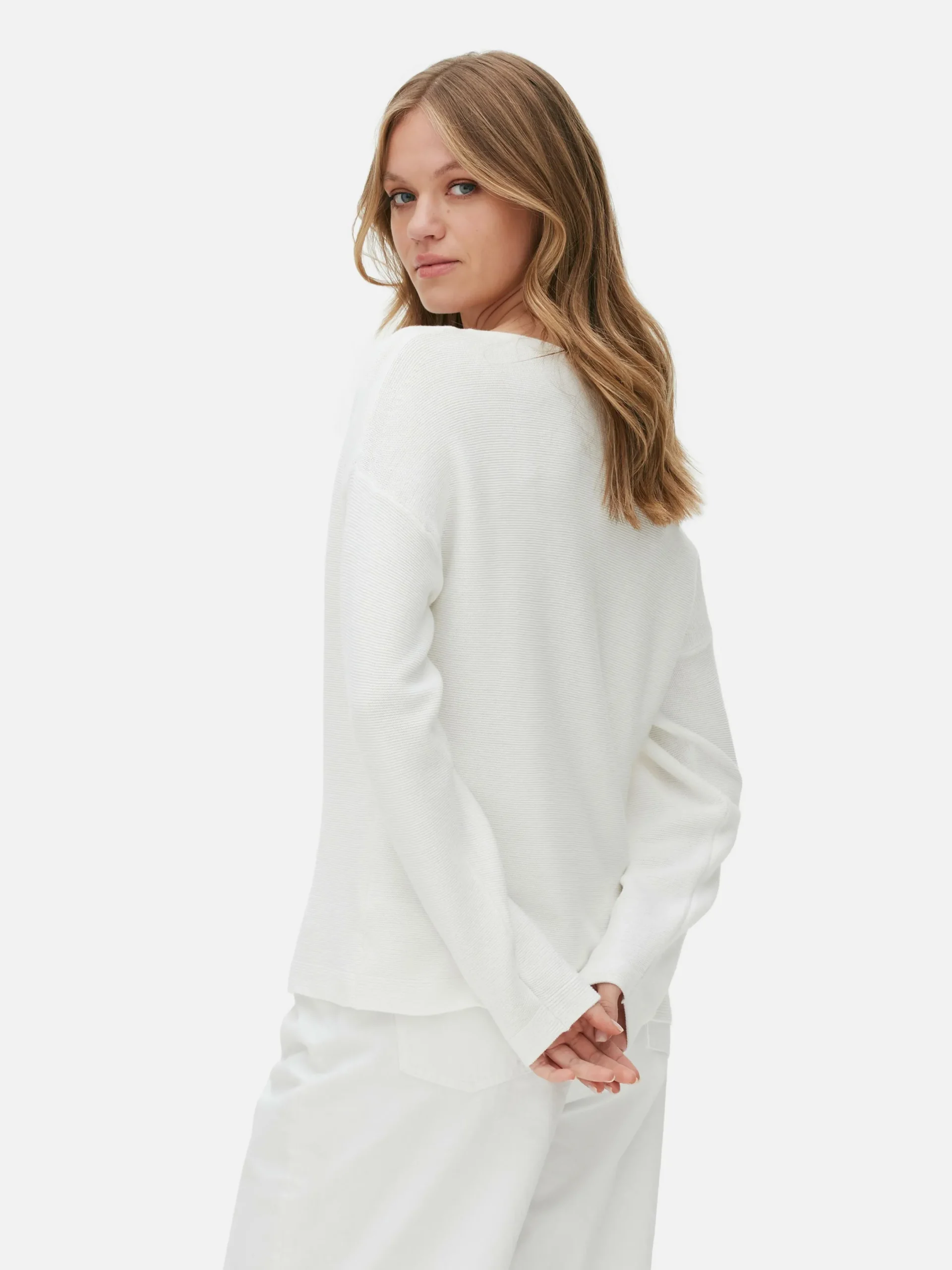 Pullover Und Cardigans|Primark Langärmeliger Pullover Mit U-Boot-Ausschnitt Weiß