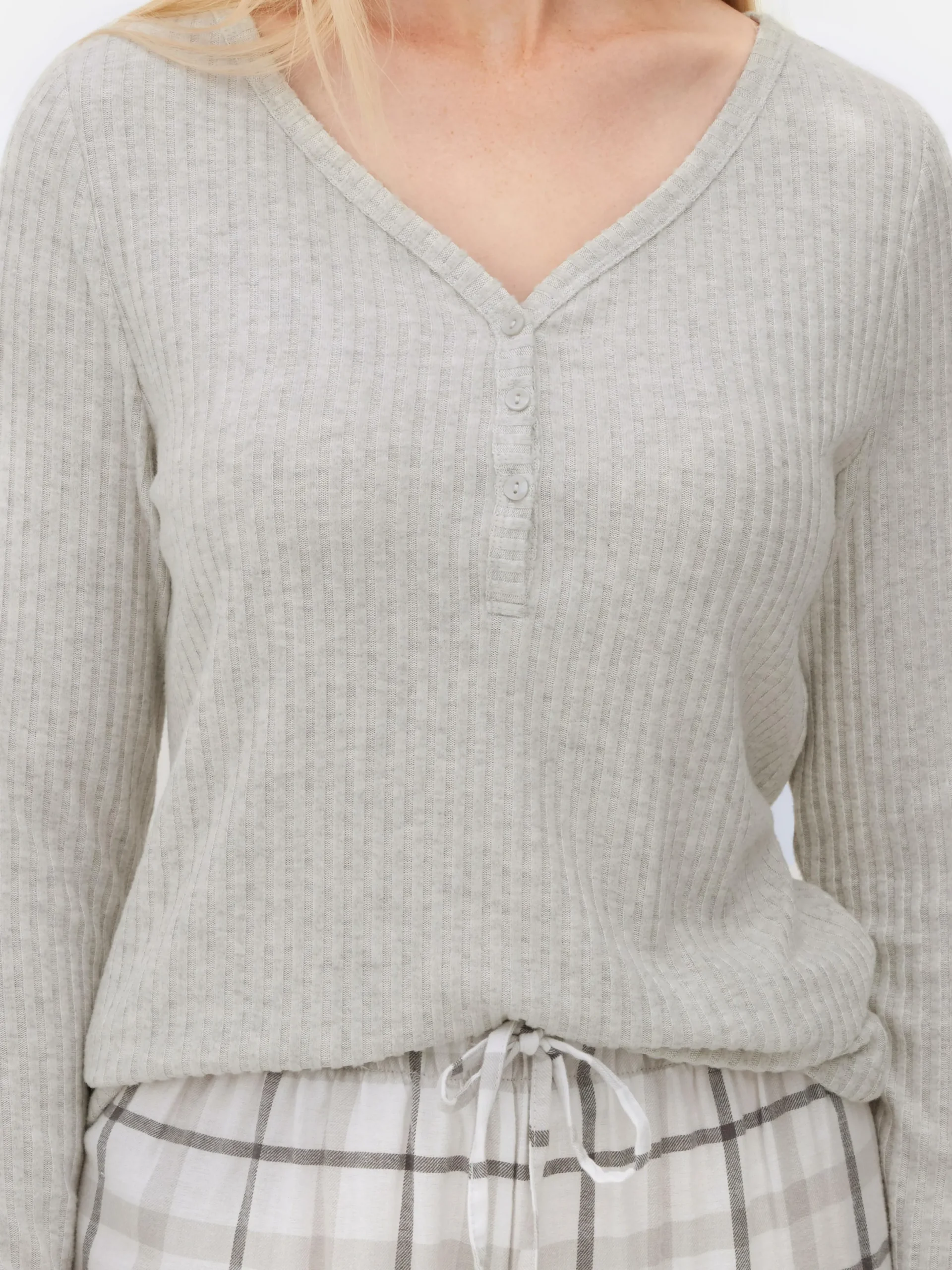 Schlafanzüge|Primark Langärmeliger Schlafanzug Mit Karierter Hose Grau