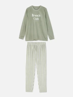 Schlafanzüge|Primark Langärmeliger Schlafanzug Mit Slogan Khakifarben