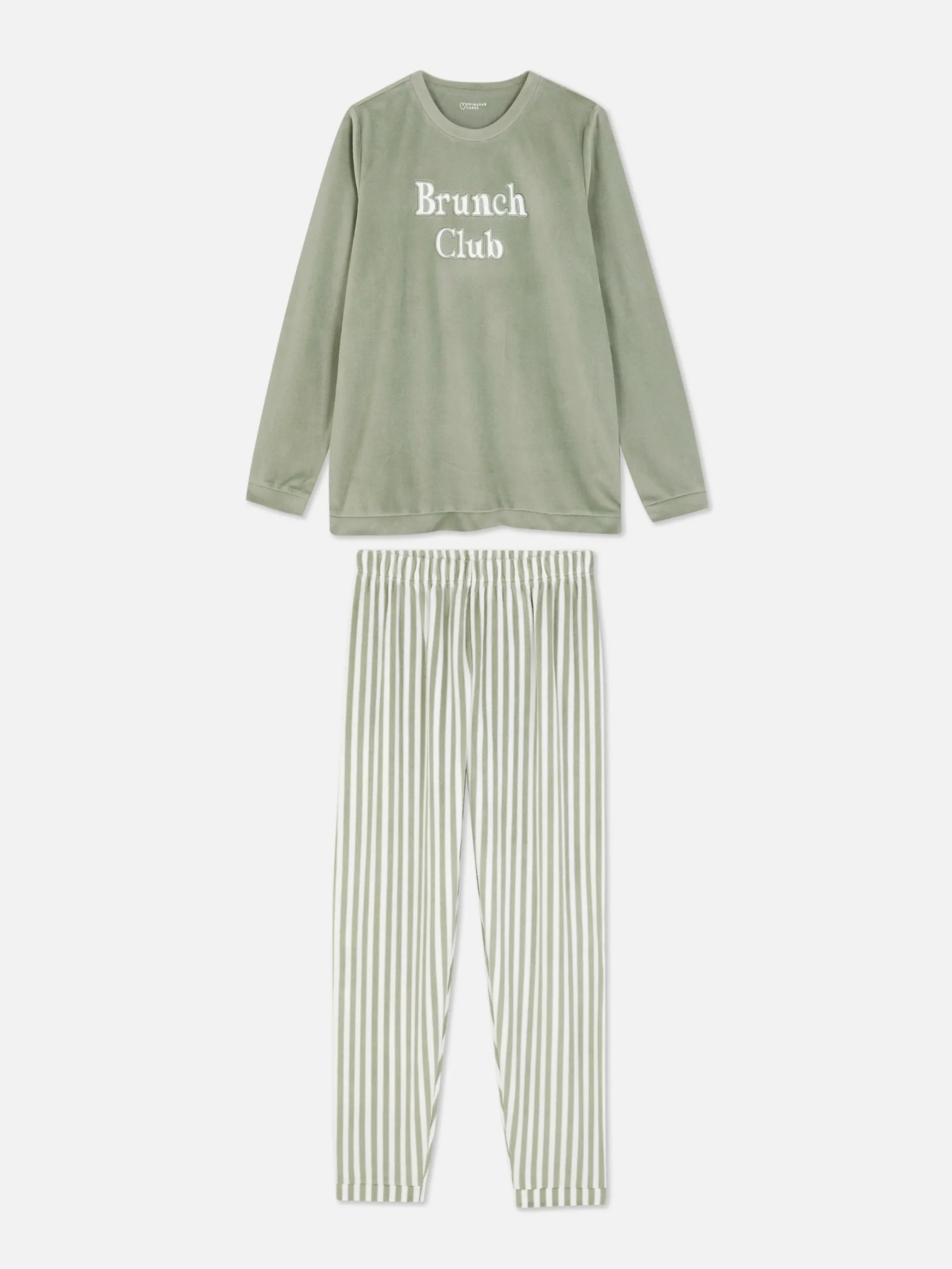 Schlafanzüge|Primark Langärmeliger Schlafanzug Mit Slogan Khakifarben