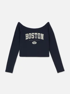 Tops Und T-Shirts|Primark Langärmeliges, Bauchfreies Bardot-Top Marineblau