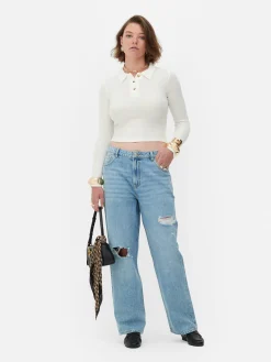 Tops Und T-Shirts|Primark Langärmeliges, Geripptes „Rita Ora“ Poloshirt Elfenbeinfarben